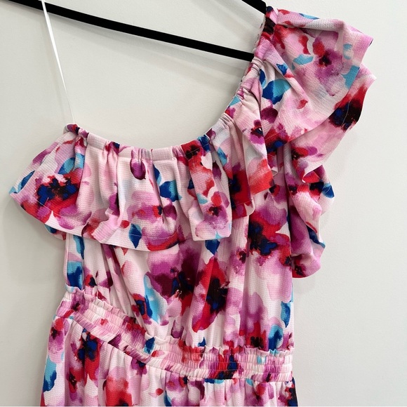Buddy Love Sofia One Shoulder Ruffle Cocktail Dress Mini-Circus Pink Blue Small - Picture 9 of 13